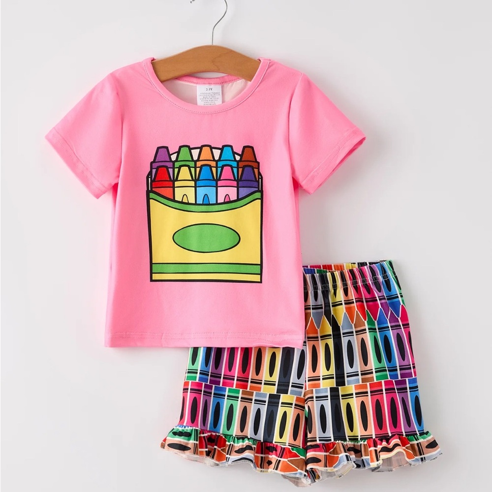 Colorful Crayon Print Back To School Outfit Size 6/7